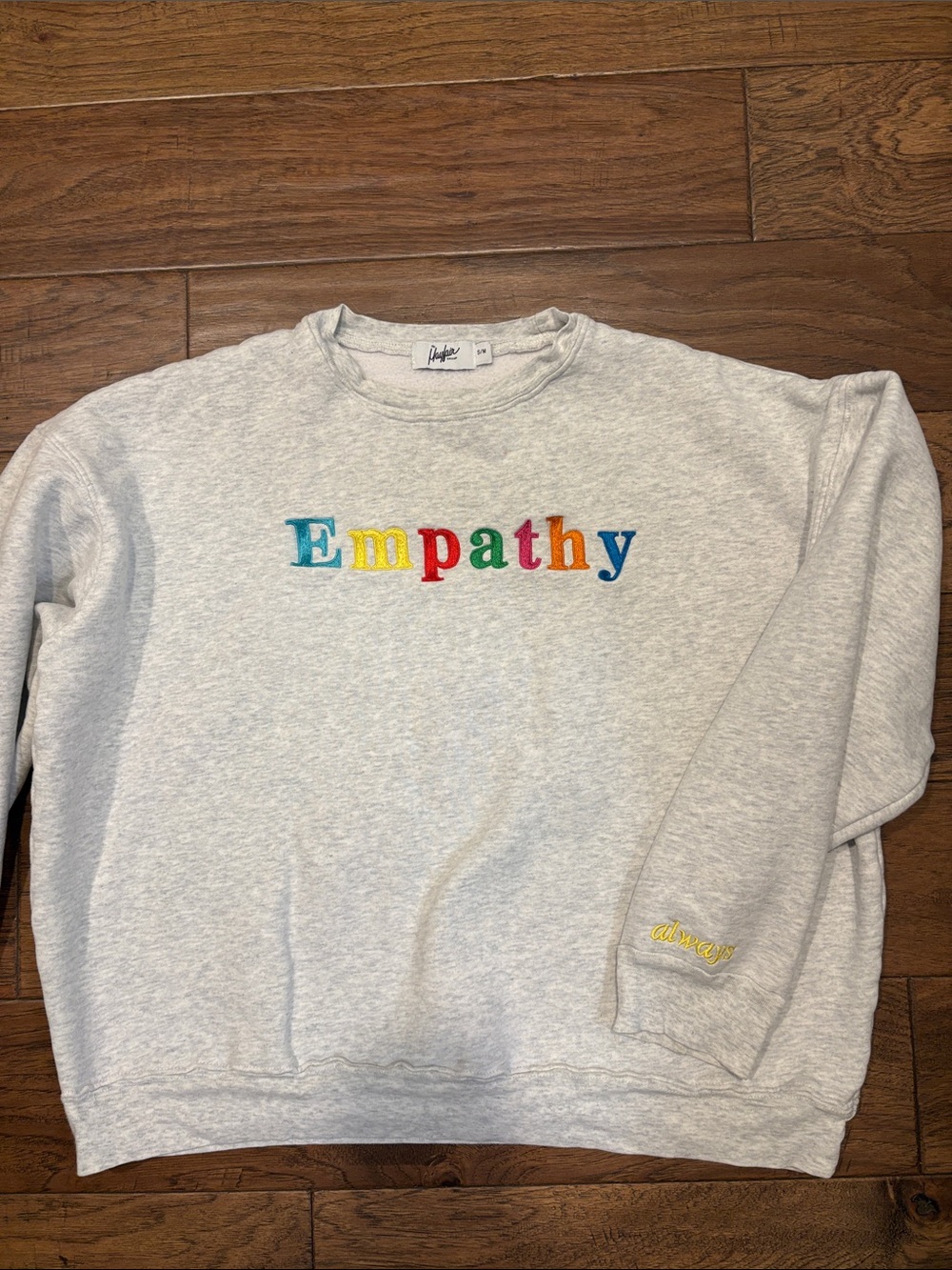 MayfairEmpathy Embroidered Crewneck Sweatshirt - Light Gray with Rainbow Letters